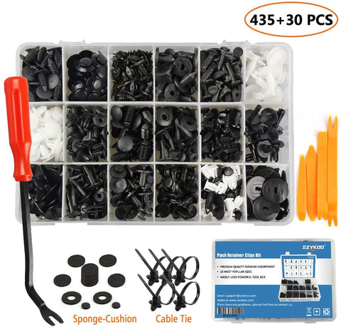 EZYKOO 465 Pcs Car Retainer Clips & Plastic Fasteners Kit - 19 Most Popular Sizes Auto Push Pin Rivets Set -Door Trim Panel Clips Compatible with GM Ford Toyota Honda Chrysler