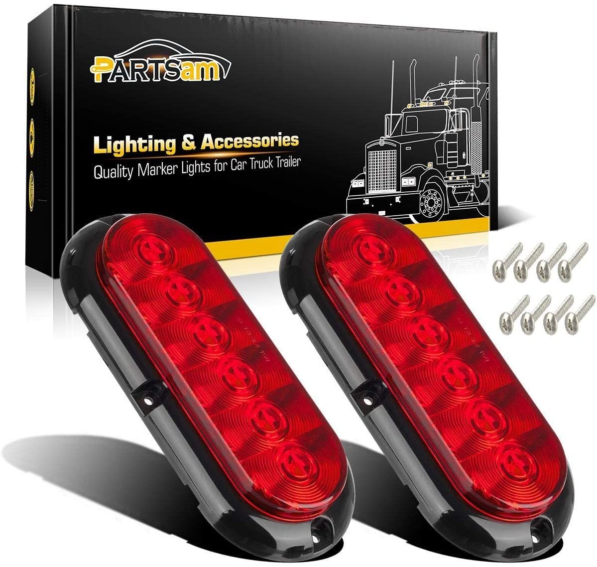 Partsam 2PCS Trailer Truck Boat Bus Red LED 6