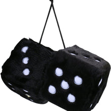 Mrcartool 3 inch Pair of Retro Square Mirror Hanging Dice Couple Fuzzy Plush Dice with Dots for Car Interior Ornament Decoration (Black)