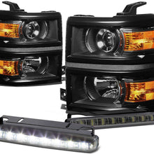 For Chevy Silverado GMT K2XX Black Housing Amber Corner Projector Headlight+Smoked DRL 8 LED Fog Light