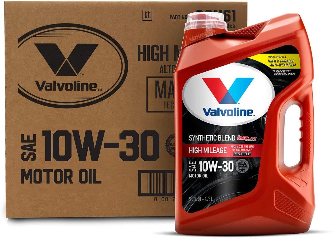 Valvoline High Mileage with MaxLife Technology SAE 10W-30 Synthetic Blend Motor Oil 5 QT, Case of 3