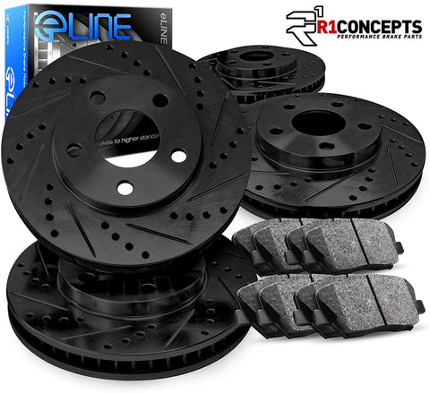 For Hyundai Tucson Front Rear Black Drill Slot Brake Rotors+Ceramic Brake Pads