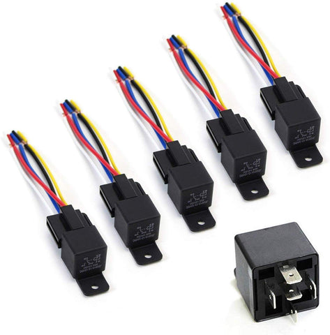 iJDMTOY (5) 12V 30A/40A 5-Pin SPDT Relay Socket Wire For Car Fog Lights, LED Light Bars, Aftermarket Fogs, Daytime Running Lamps etc