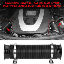 Qiilu Air Intake Tube Cleaner Hose 3inch Universal Cold Air Intake Inlet Pipe Kit Black Flexible Air Duct Hose