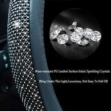 Alusbell Bling Bling Rhinestones Steering Wheel Cover for Women Diamand Crystal Steering Wheel Cover with PU Leather Universal Fit 15 Inch Black