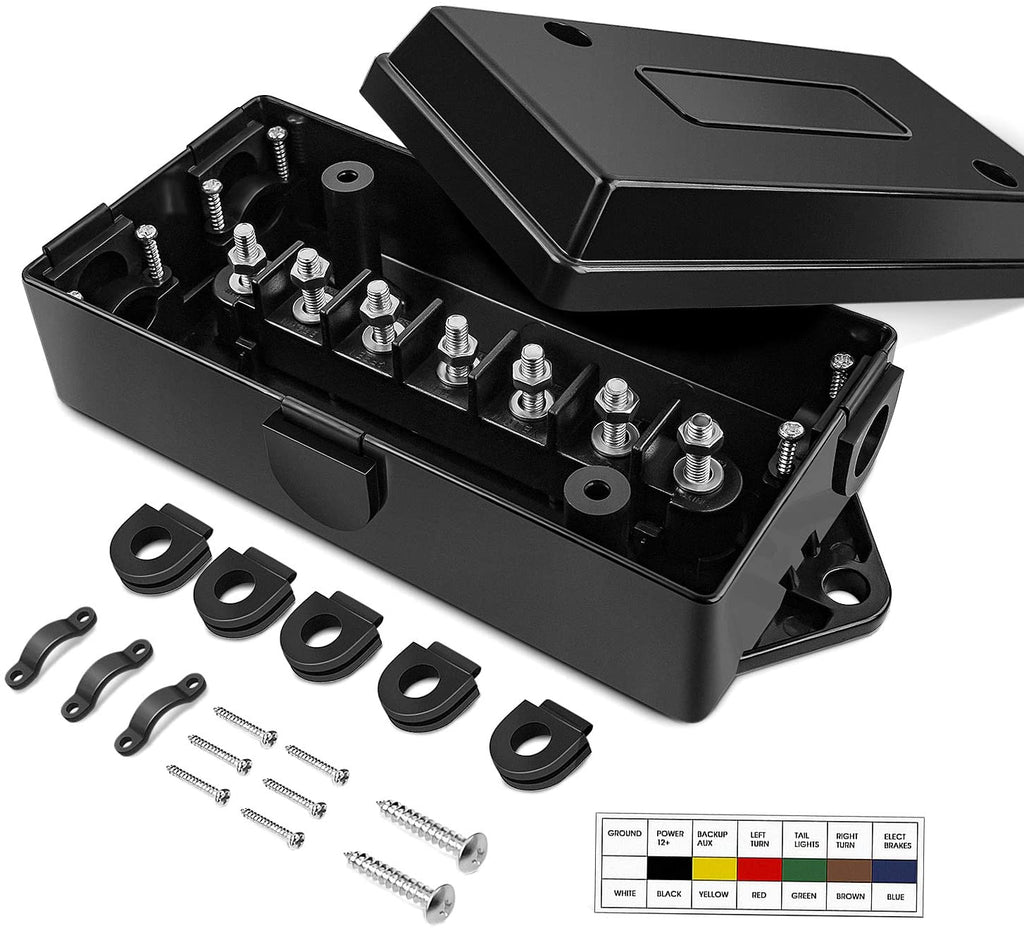 Nilight - 50048R 7 Way Electrical Trailer Junction Box 7 Gang Trailer Wire Connector Junction Box Weatherproof for Rewiring Camper RV Caravans Boat 7 Pole Cable Connection Box,2 Years Warranty