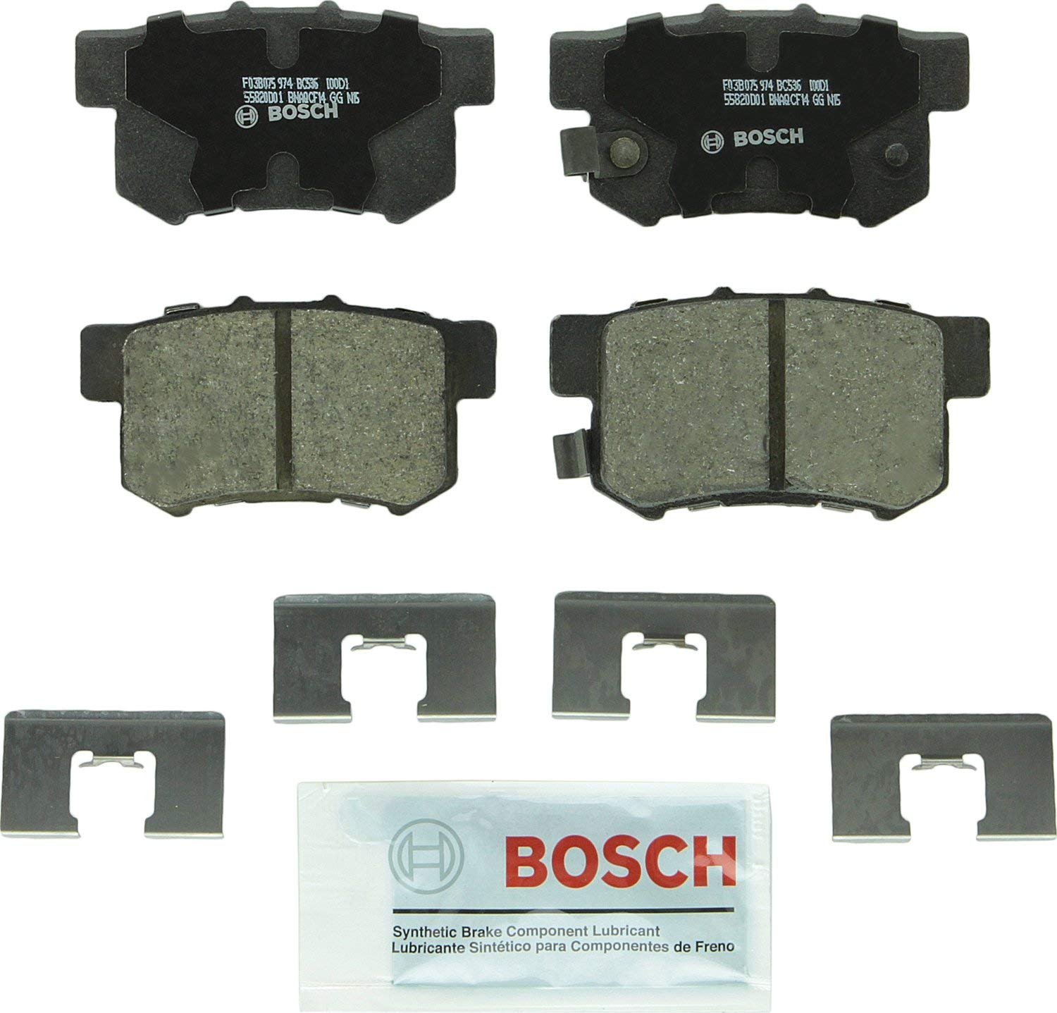 Bosch BC536 QuietCast Premium Ceramic Disc Brake Pad Set For Select Acura CL, EL, Integra, Legend, RDX, RL, TL; Honda CR-V, Element, Odyssey; Isuzu Oasis; Rear