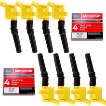 Pack of 8 Yellow Ignition Coil DG508 and Motorcraft Spark Plugs SP479 For Ford Lincoln Mercury