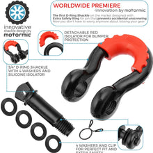 motormic Unique Shackle Hitch Receiver 2” (35,000 lbs Max Capacity) with 3/4" D Ring and 7/8" Screw Pin Safety Ring - Includes 1 Black Bent Pin, 4 Rubber Washers and 1 Red Isolator