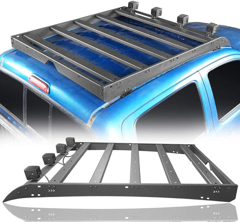 Hooke Road Tacoma Top Roof Rack Luggage Cargo Carrier w/4x18W LED Lights for 2nd 3rd Gen Tacoma 2005-2021 4-Door Double Cab Pickup Truck