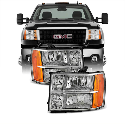 For 07-13 Sierra 1500 07-14 Sierra 2500HD 3500HD Headlights Front Lamps Direct Replacement Left + Right