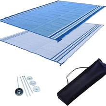 Professional EZ Travel Collection Reversible RV Outdoor Rug for Backyards, Beaches, Camping Grounds, Patios, and More, Storage Bag and Mat Stakes Included, Ocean Blue (9x18)RV Patio Mat: 9x18 Extra-Wide Ocean Blue RV Mat