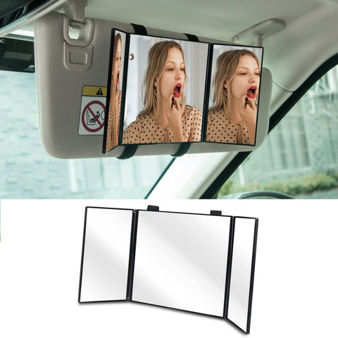 Huicocy Car Visor Mirror, Makeup Travel Vanity Mirror Car Cosmetic Mirror Clip On Sun Visor Auto Supplies 310mm 12” Universal for Car Truck SUV Rear View Mirror (12in5.5in, Black)