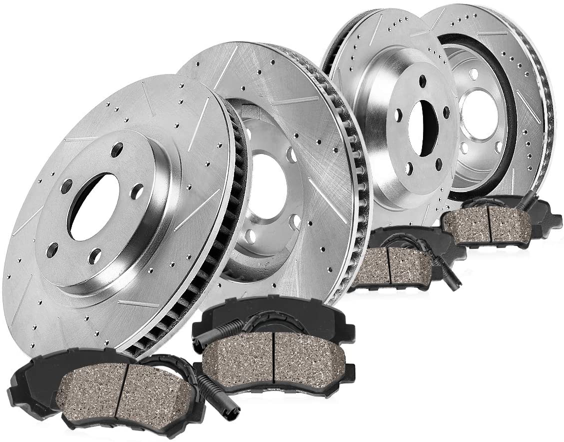 Callahan CDS04964 FRONT 370mm + REAR 340mm Drilled/Slotted 5 Lug [4] Rotors + Brake Pads + Sensors