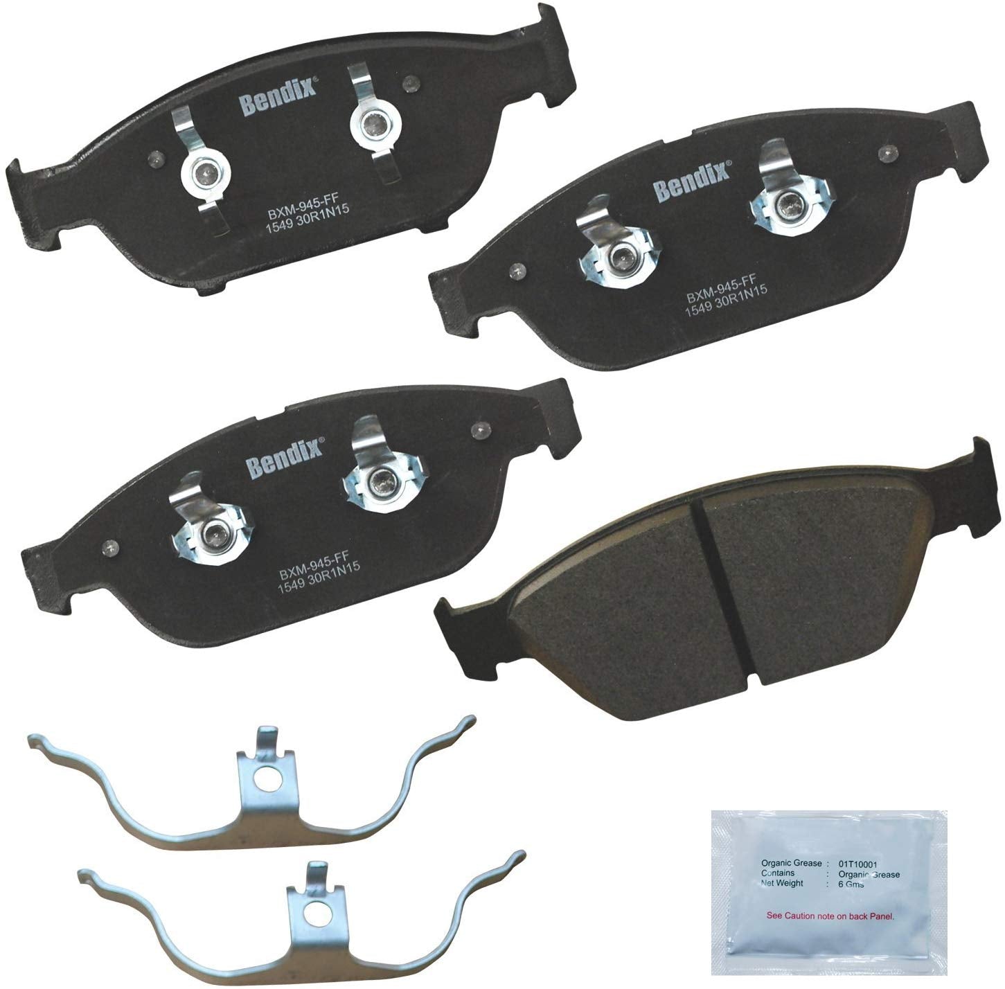 Bendix Premium Copper Free CFM1549 Premium Copper Free Semi-Metallic Brake Pad (with Installation Hardware Front)