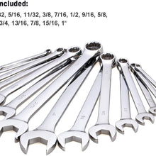 Max Torque 15-Piece Premium Combination Wrench Set, Complete SAE Inch Sizes from 1/4" to 1" with Rack Organizer | Chrome Vanadium Steel, Long Pattern, Mirror Chrome Finish