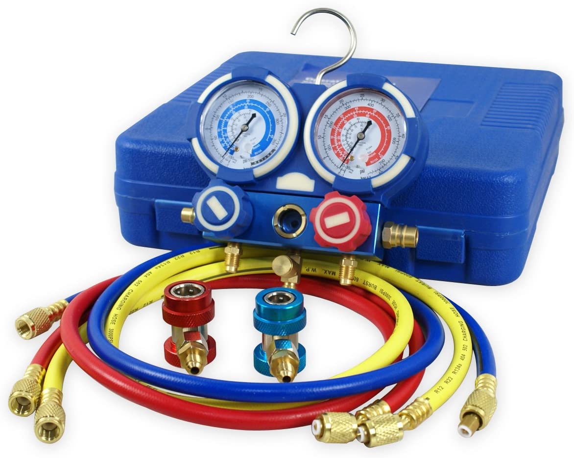 ZENY Diagnostic A/C Manifold Gauge Set R134a Refrigeration Kit Brass Auto Serivice Kit 4FT w/Case, 1/4