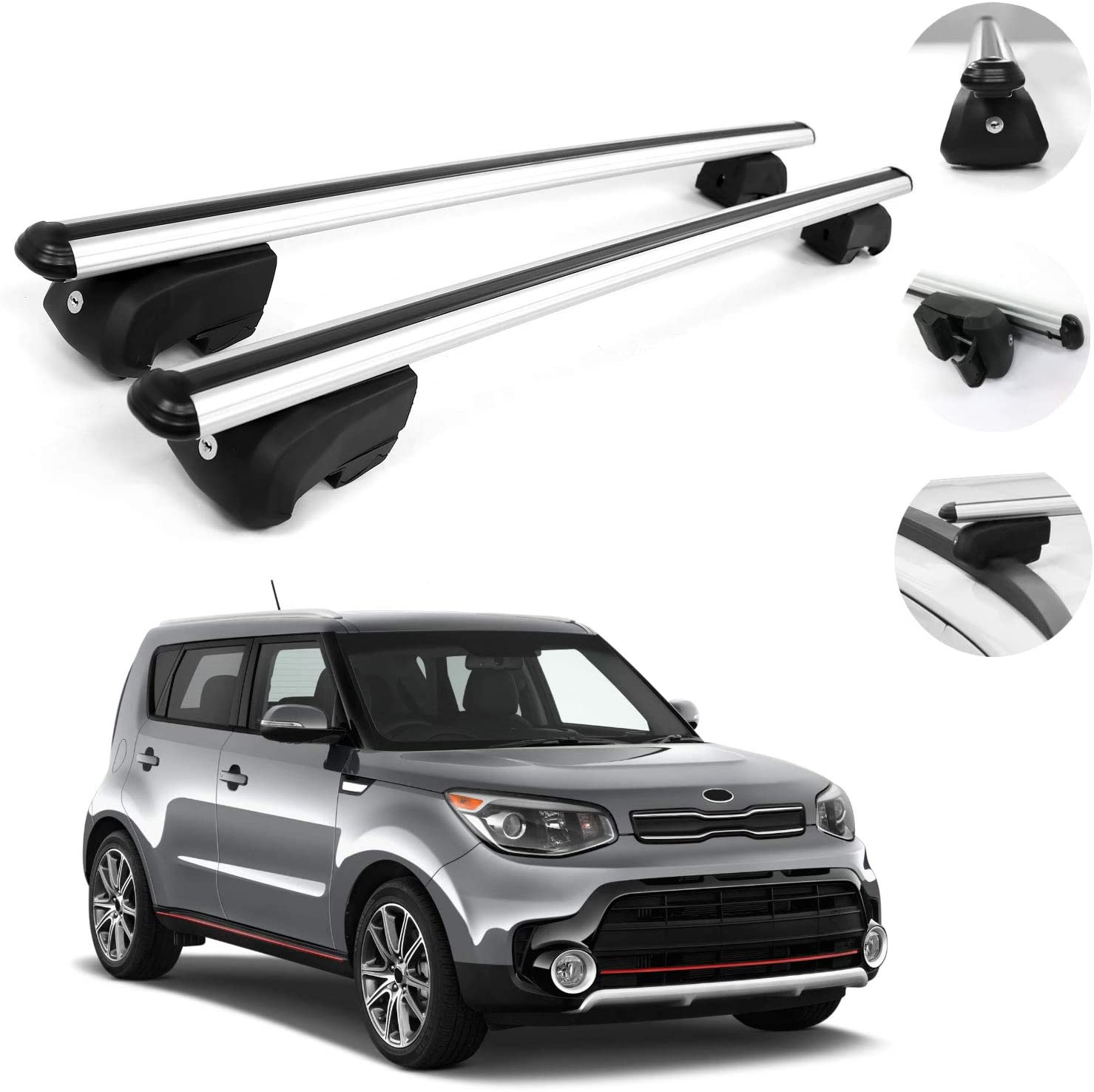 OMAC Automotive Exterior Accessories Roof Rack Crossbars | Aluminum Silver Roof Top Cargo Racks | Luggage Ski Kayak Bike Carriers Set 2 Pcs | Fits Kia Soul 2014-2019