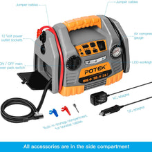 POTEK Car Jump Starter with 150 PSI Tire Inflator/Air compressor,1000 Peak/500 Instant Amps with USB Port to Charge Iphone,IPad, Kindle
