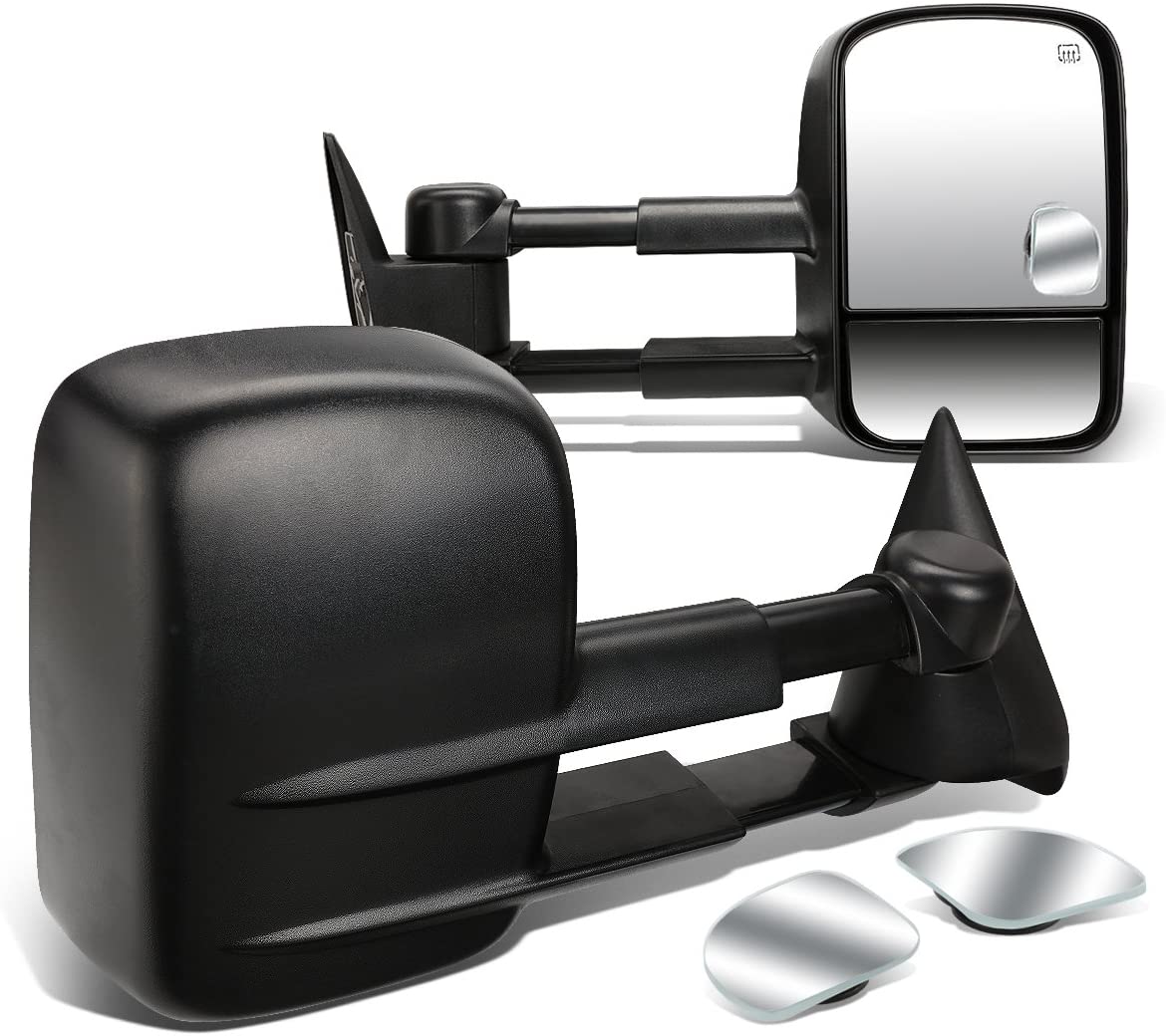 Replacement for Silverado/GMC Sierra Black Powered Heated Glass Manual Extendable Towing Side+Blind Spot Mirror wBezel