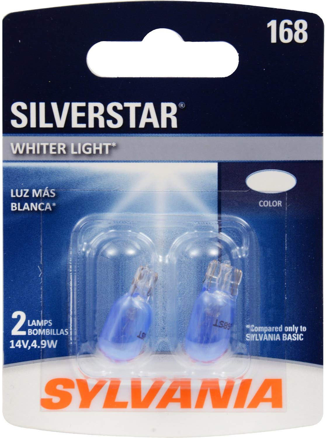 SYLVANIA - 168 SilverStar Mini Bulb - Brighter and Whiter Light, Ideal for Interior Lighting, Center High Mount Stop Light (CHMSL), and more (Contains 2 Bulbs)