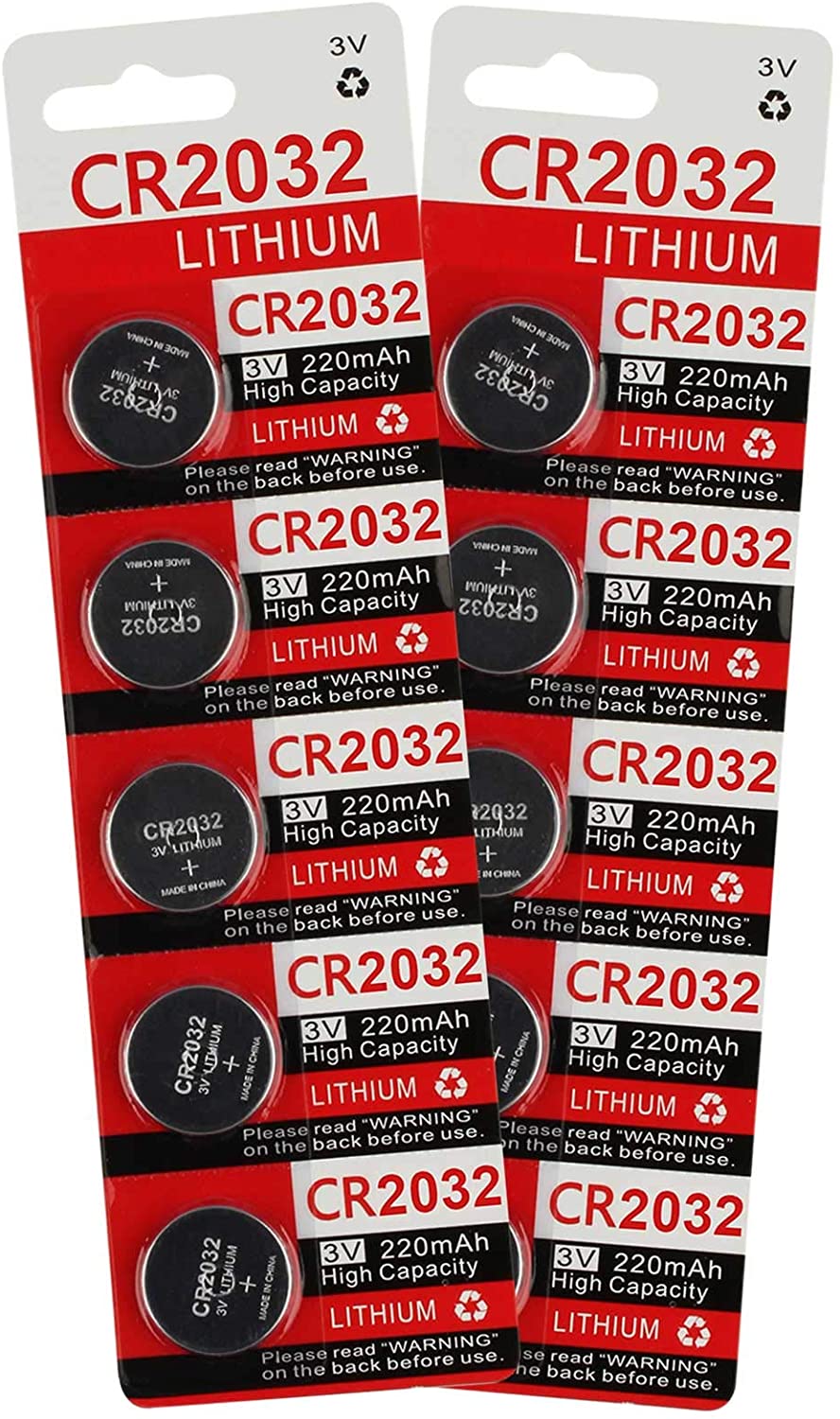 KeylessOption 2032 Battery Long Lasting 3v Lithium for Keyless Entry Remote Smart Key Fob Alarm Head Flip Keys CR2032 (10 Count)