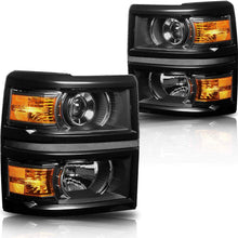 Projector Headlight Assembly Compatible with Chevy Silverado 14-15 Headlamps with Black Housing Amber Corner