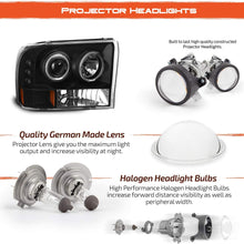 For Ford F-Series SuperDuty 00-04 Excursion Black Bezel Dual Halo Projector Headlights Replacement Pair