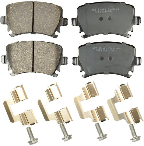 KFE KFE1108-104 Ultra Quiet Advanced Premium Ceramic Brake Pad Rear Set Compatible with: 2006-2009 Jetta, 2006-2010 Passat, CC, EOS, GTI, Tiguan, Rabbit; A3, Q3, TT
