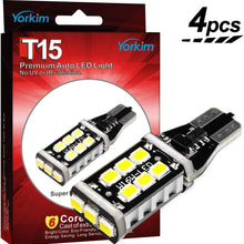 Yorkim 912 921 LED Backup Light Bulbs High Power 2835 15-SMD Chipsets Extremely Bright Error Free T15 906 W16W for Back Up, Reverse, Tail, Brake Lights, 6000K White, Pack of 4
