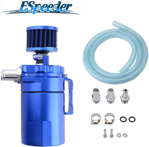 ESPEEDER Universal Aluminum Oil Catch Can Polish Baffled Reservoir Tank Blue with Breather Filter 300ml