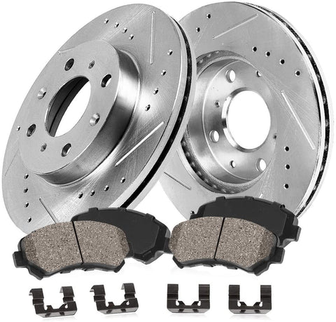 Callahan CDS02377 FRONT 256mm D/S 4 Lug [2] Rotors + Ceramic Brake Pads + Hardware [ fit Chevy Cobalt Saturn Ion G5 ]