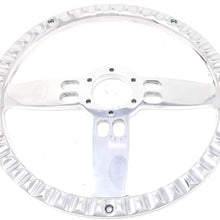 14" Inch Polished & Wood Steering Wheel Chevy Bowtie Horn, 6 Hole C10 Camaro"