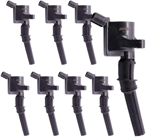 MAS 8 Pack Curved Boot Ignition Coil DG508 Compatible with Ford Lincoln Mercury 4.6L 5.4L V8 C1454 C1417 FD503 DG457 DG472 DG491 F523