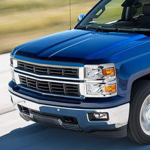 LED DRL Headlight Assembly Compatible with Chevy Silverado 14-15 Headlamps with Chrome Housing Amber Corner Pair