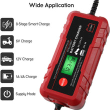 Adakiit 6/12V 4A Smart Battery Charger/Maintainer Fully Automatic 8-Stages Trickle Charger for Automotive Car Motorcycle Lawn Mower Marine Boat RV ATV Sealed Lead Acid Battery