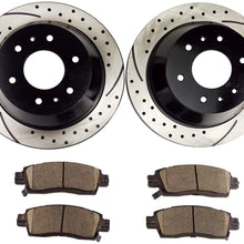 Atmansta QPD10033 Rear Brake kit with Drilled/Slotted Rotors and Ceramic Brake pads for Buick Chevrolet GMC Isuzu Oldsmobile Saab