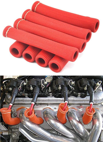 Spark Plug Protect Boot 1800 Degree Heat Shield Thermal Protection Insulator Sleeve Spark Plug Wire Boots 6 inch for Car Truck (Pack of 8)(Titanium) (Red)