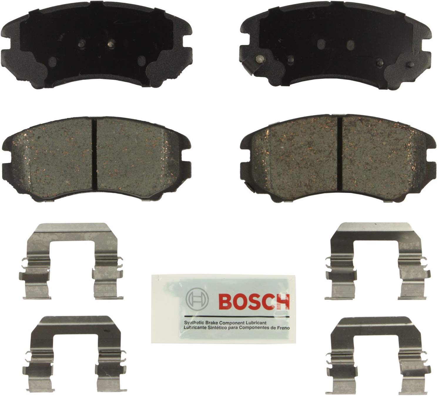 Bosch BE924H Blue Disc Brake Pad Set with Hardware for Select Buick, Cadillac, Chevrolet, GMC, Hyundai, Kia, and Saab Cars and SUVs - FRONT