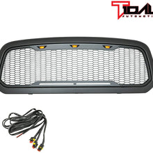 Tidal Replacement Ram Front Grille Upper Grill - Charcoal Gray - With Amber LED Lights for 13-18 Dodge Ram 1500