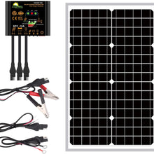 SUNER POWER 30 Watts 12V Off Grid Solar Panel Kit - Waterproof 30W Solar Panel + Photocell 10A Solar Charge Controller with Work Time Setting + SAE Connection Cable Kits