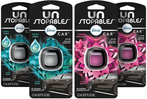 Febreze Car Unstopables Air Freshener Vent Clips, 2 Fresh and Shimmer Scent, 4 Count