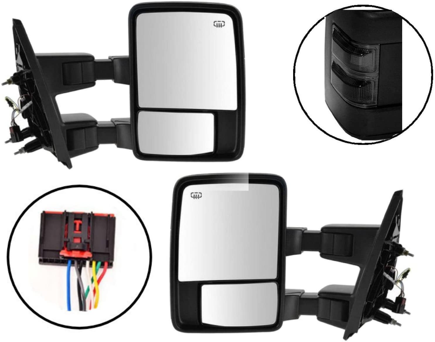 Ezzy Lift Towing Mirrors for Ford F250 F350 F450 F550 Power Heated with Signal Black Set