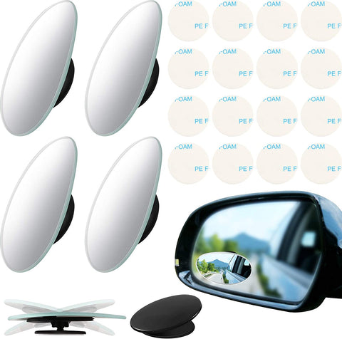 4 Pieces Oval Frameless Blind Spot Mirrors 360 Degree Rotating Car Mirrors Glass Safety Adjustable Mirrors with Double-Sided Tapes for Vehicles Cars Truck SUV