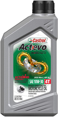 Castrol 06119 ACTEVO 4T 10W-30 Part Synthetic Motorcycle Oil, 1 Quart Bottle, 6 Pack