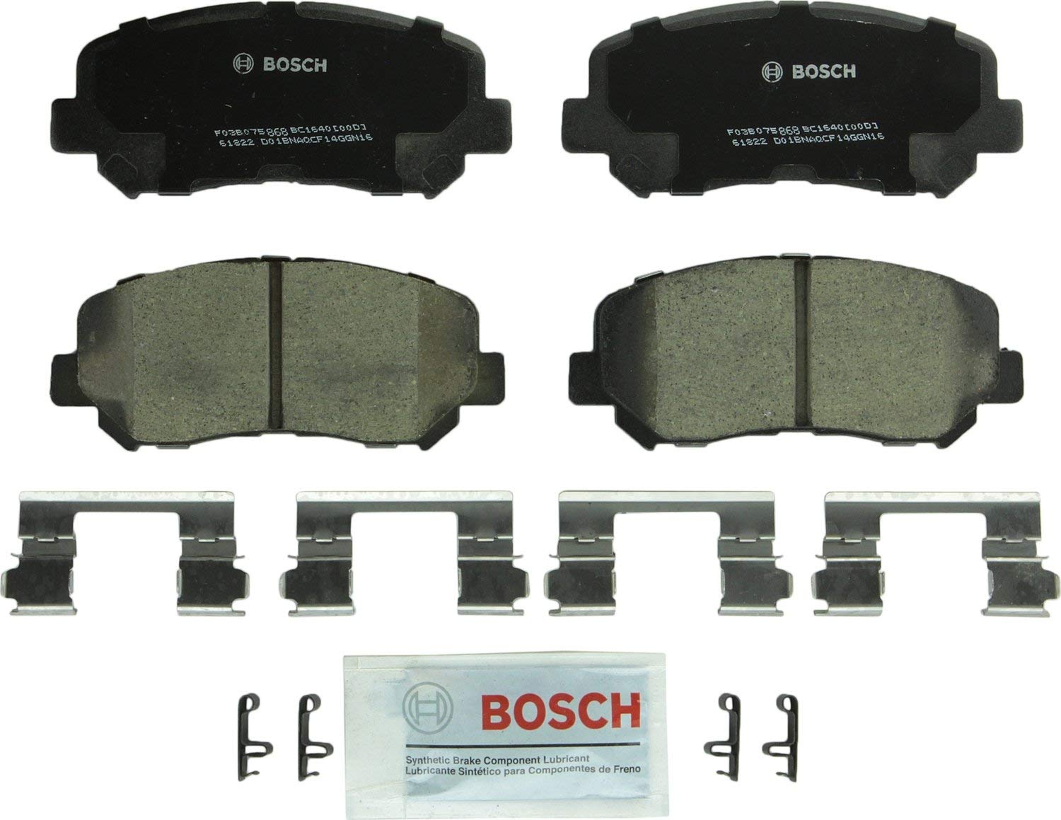 Bosch BC1640 QuietCast Premium Ceramic Disc Brake Pad Set For 2015-2017 Chrysler 200; 2013-2016 Dodge Dart; 2014-2017 Jeep Cherokee; Front