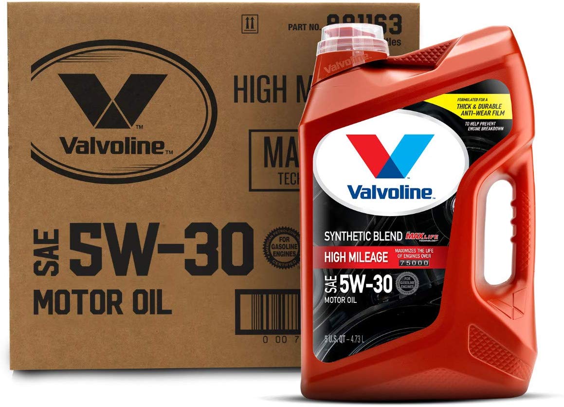 Valvoline High Mileage with MaxLife Technology SAE 5W-30 Synthetic Blend Motor Oil 5 QT, Case of 3