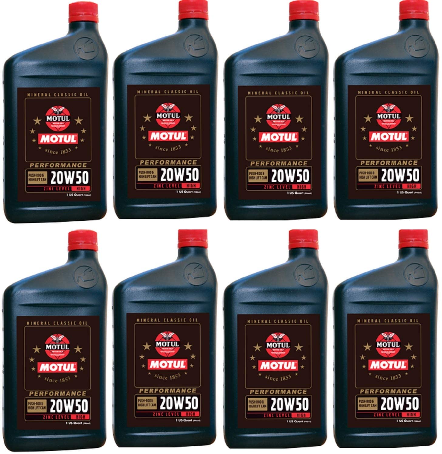 Motul 108081 Set of 8 Classic Performance 20W-50 Mineral Oil 1-Quart Bottles