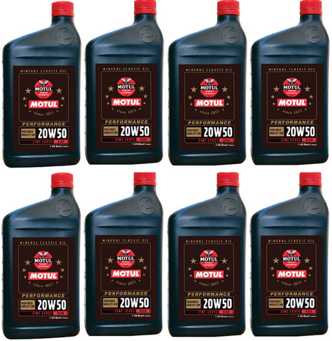 Motul 108081 Set of 8 Classic Performance 20W-50 Mineral Oil 1-Quart Bottles