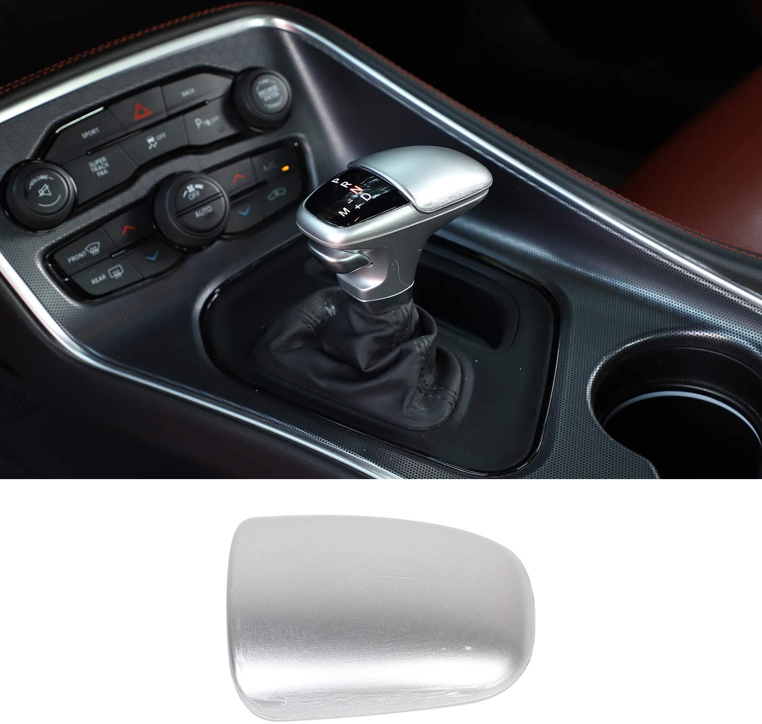 Voodonala for Challenger Gear Shift Knob Cover Trim Accessories for Dodge Challenger Charger 2015 up (Silver)